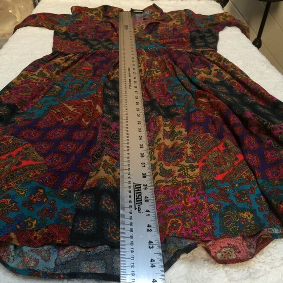 Vintage Breli II Unin Made Women 3/4 Sleeve Paisley Midi Dress Multi Made in USA - Picture 10 of 11